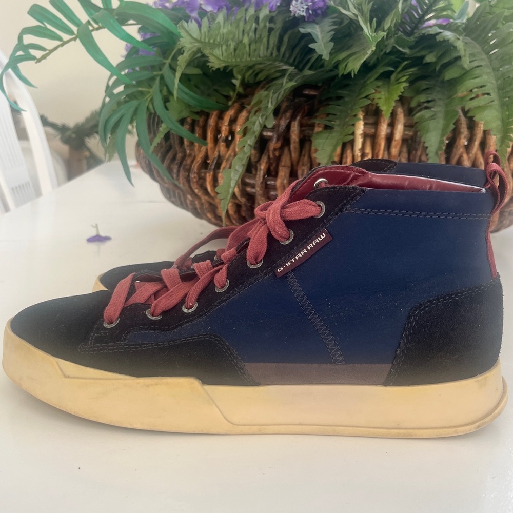 G STAR RAW Suede hi Top Shoes Sneakers Mens Sz 11 EU 44 Blue Black Maroon